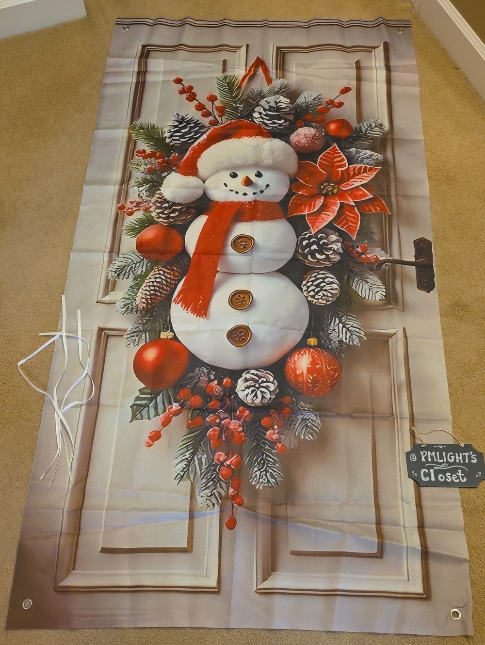 Festive Snowman Door Banner Red & White Holiday Decoration